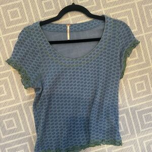 Free People Blue and Green Short Sleeve Tee